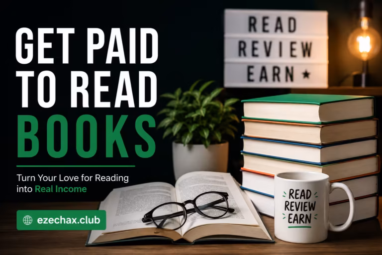 Get paid to read books, text on image