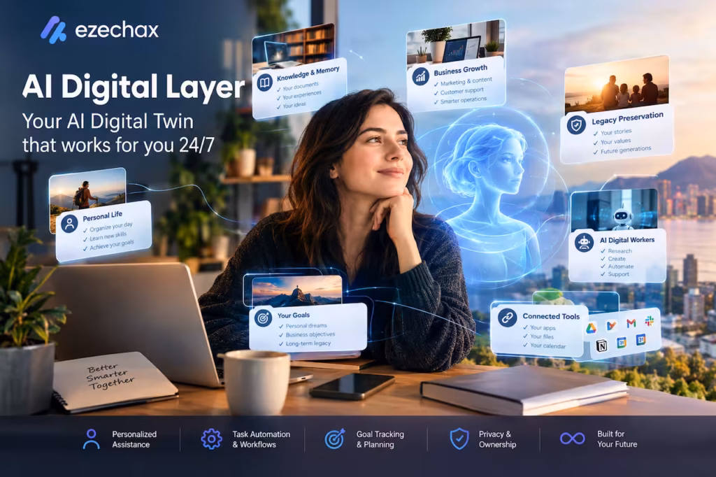 AI digital layer connecting applications, data, and digital systems through artificial intelligence.